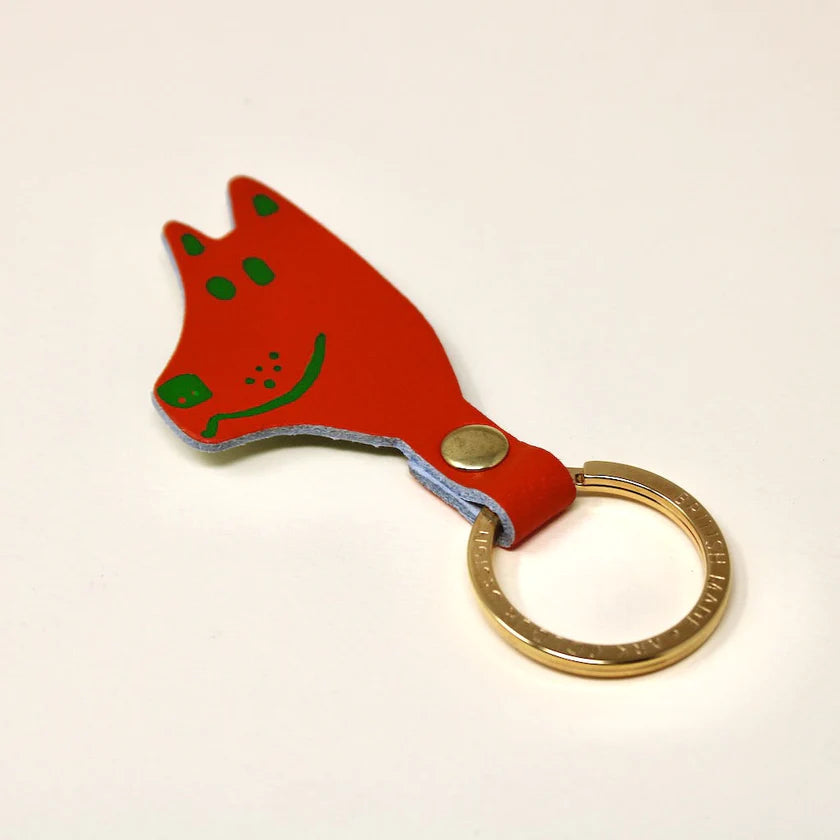 Dog Head Leather Keyring