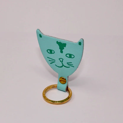 Cat Head Leather Keyring