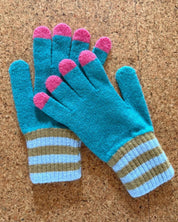 Catherine Tough kids lambswool gloves with green and pink fingertips