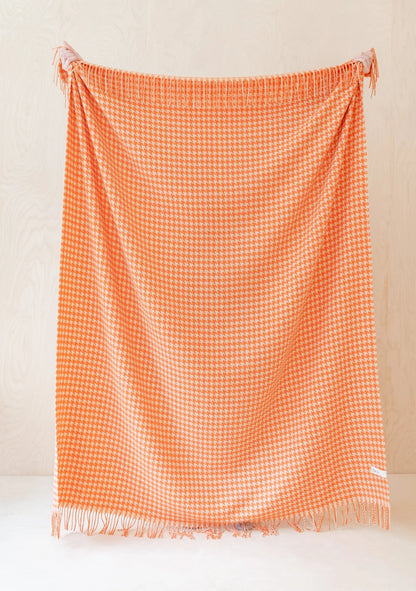 Lambswool Blanket in Orange Houndstooth