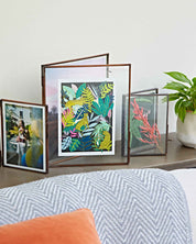 Antique Brass Glass Double Photo Frame - Handmade