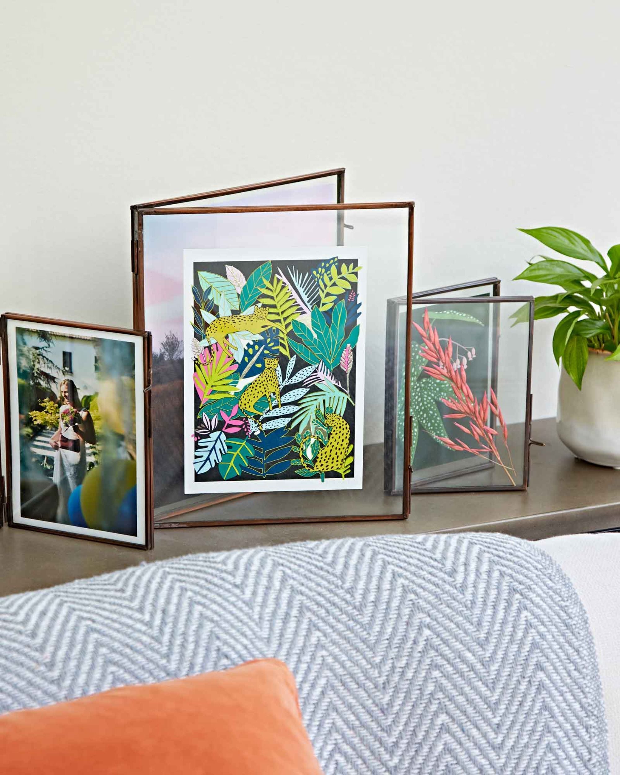 Antique Brass Glass Double Photo Frame - Handmade