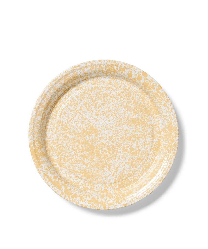 Crow Canyon Home splatter enamelware large round tray, yellow