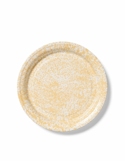 Crow Canyon Home splatter enamelware large round tray, yellow