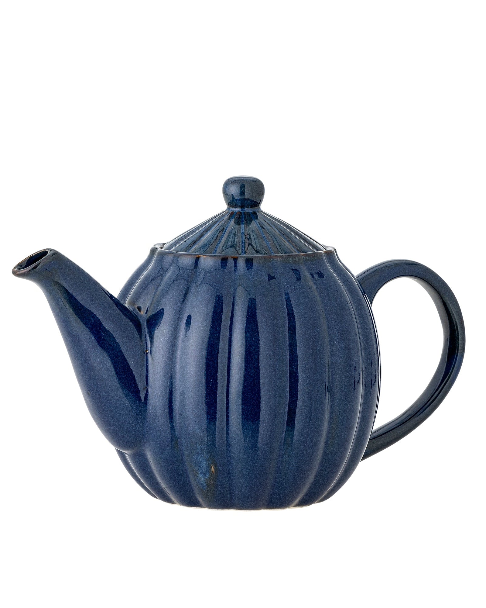 Blue ceramic teapot on a white background