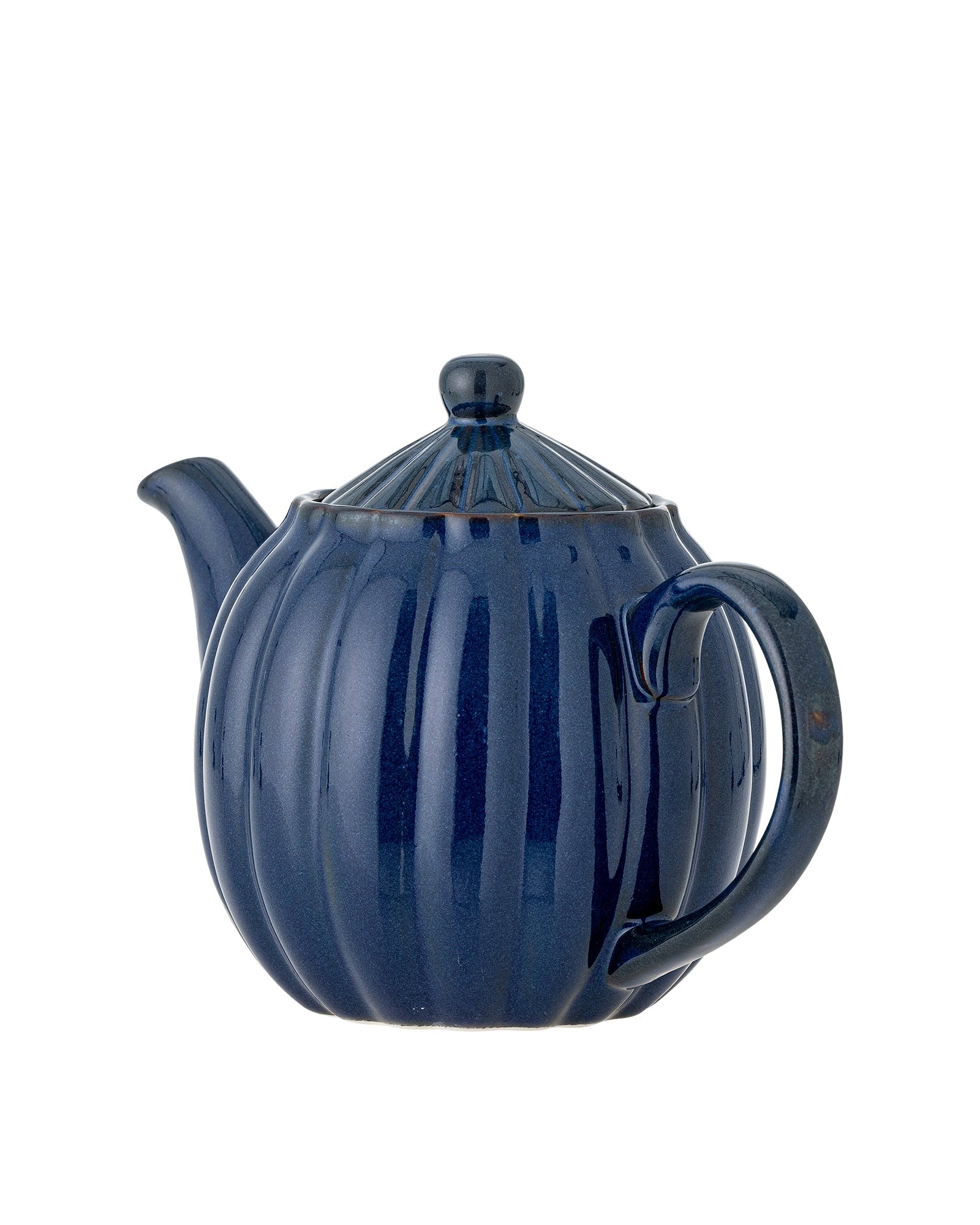 Blue ceramic teapot on a white background