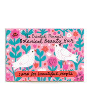 The Printed Peanut Botanical Beauty lavender and rose geranium handmade soap bar in illustrated box