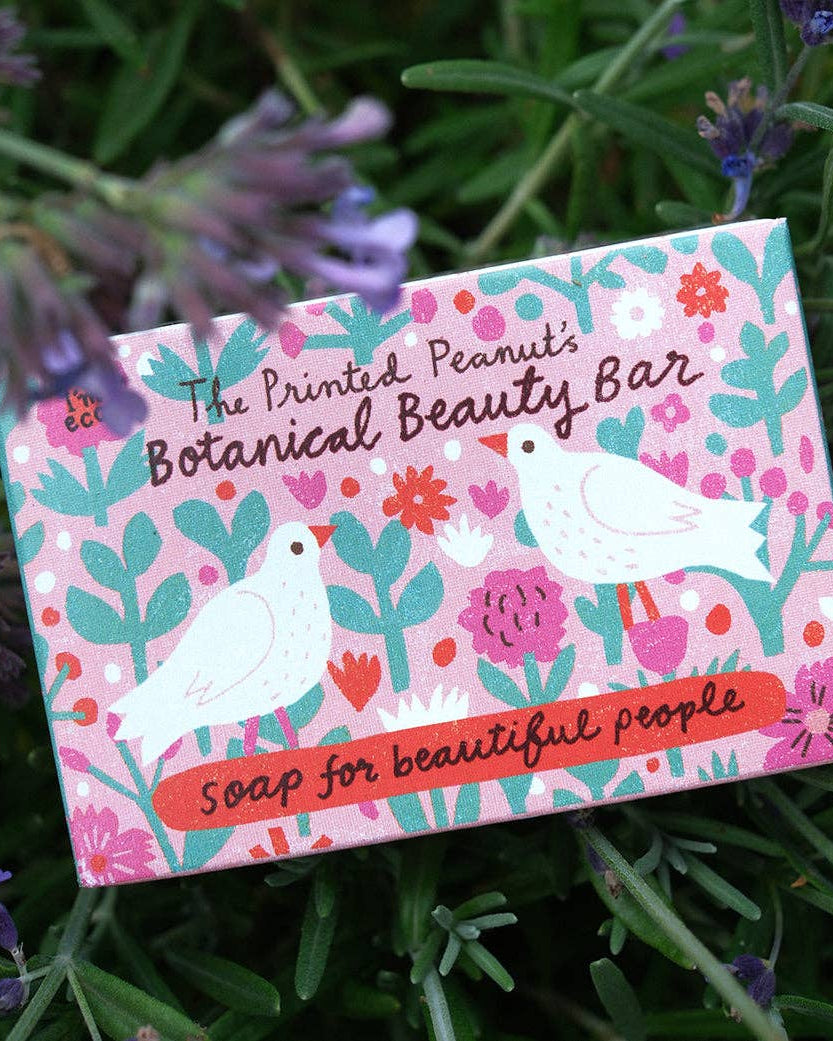 Illustrated lavender and rose geranium soap box by Louise Lockhart for The Printed Peanut