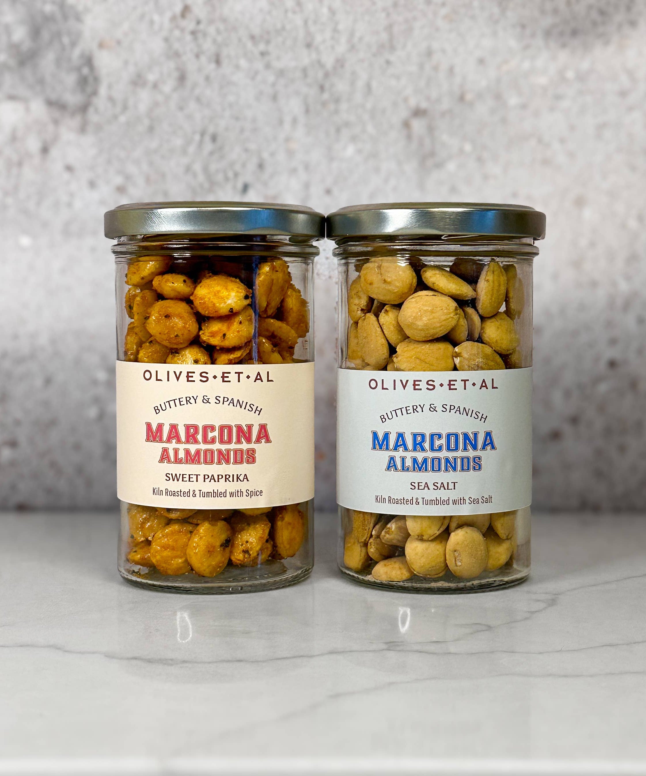 Olives Et Al lightly salted Marcona almonds, jar of almonds