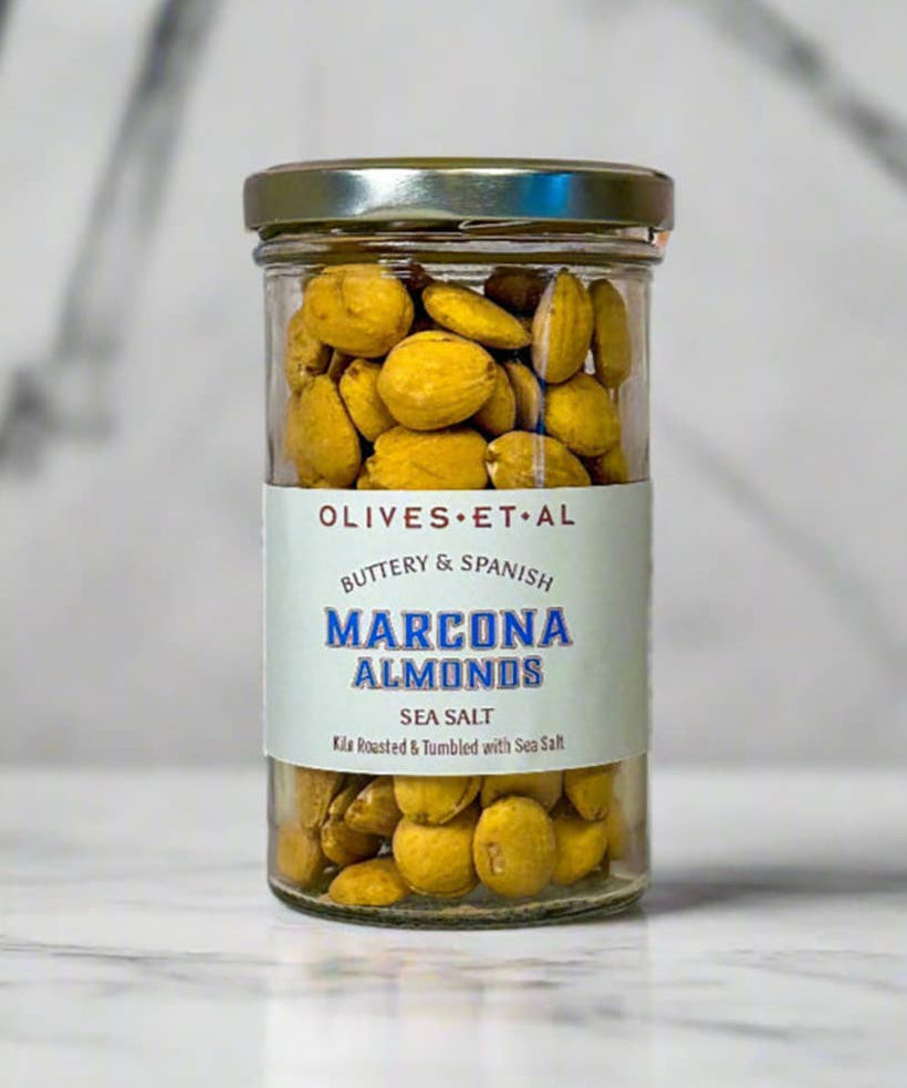 Olives Et Al lightly salted Marcona almonds, jar of almonds