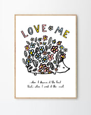 D Love Me Floral Hedgehog Print