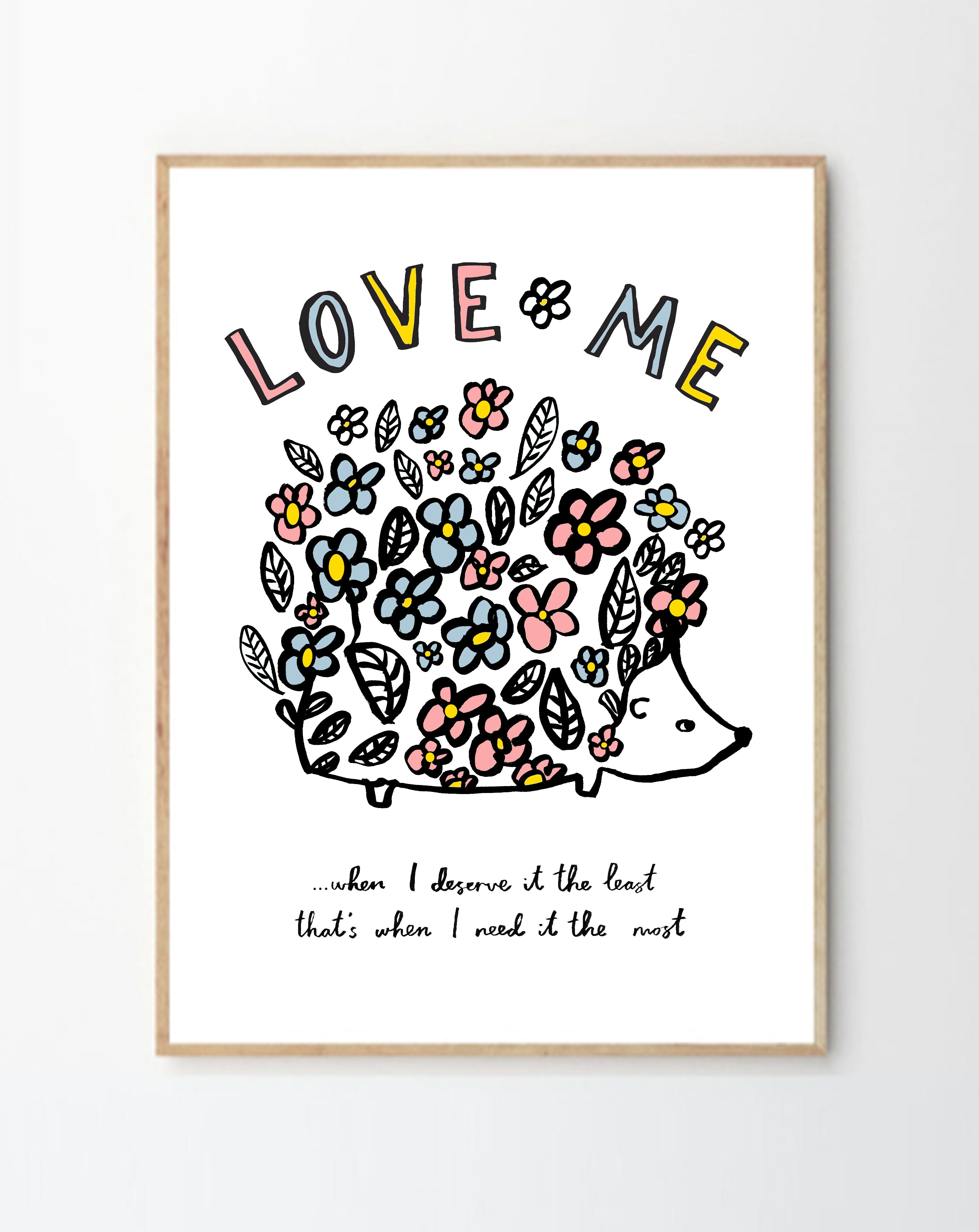 D Love Me Floral Hedgehog Print