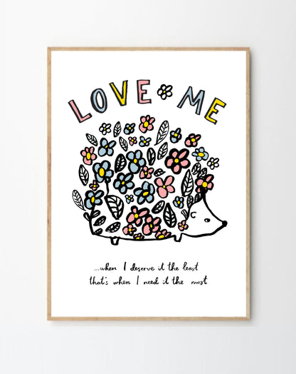 Love Me Floral Hedgehog Print