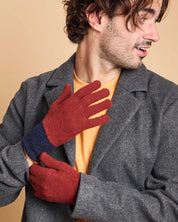 Catherine Tough charcoal, brown and yellow colour block men's lambswool gloves