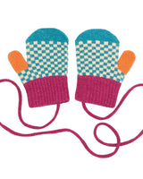 Kids Mittens on a String | Lambswool, Check and Stripe, Ages 2 to 4