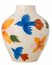 Bloomingville Maricala vase, stoneware with hand painted blue birds and florals