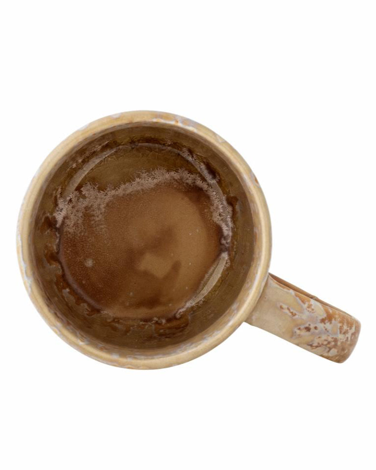 Brown ceramic mug with a handle on a white background
