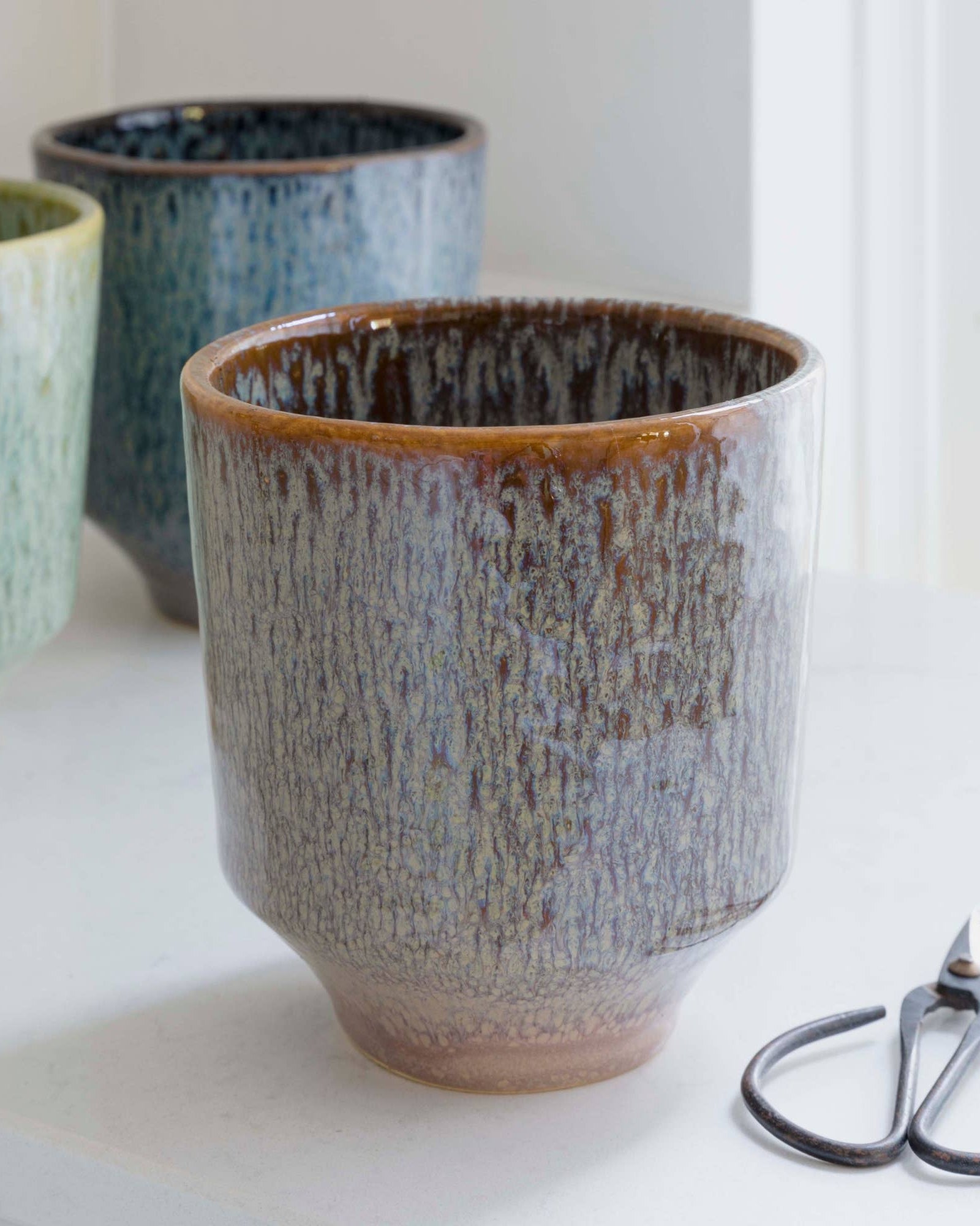 Ivyline mocha brown reactive glaze ceramic orchid planter, 13cm