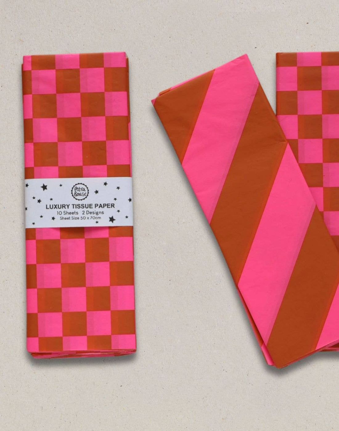 Luxury Tissue Paper | Chequerboard Diagonal Ginger & Fluorescent Pink