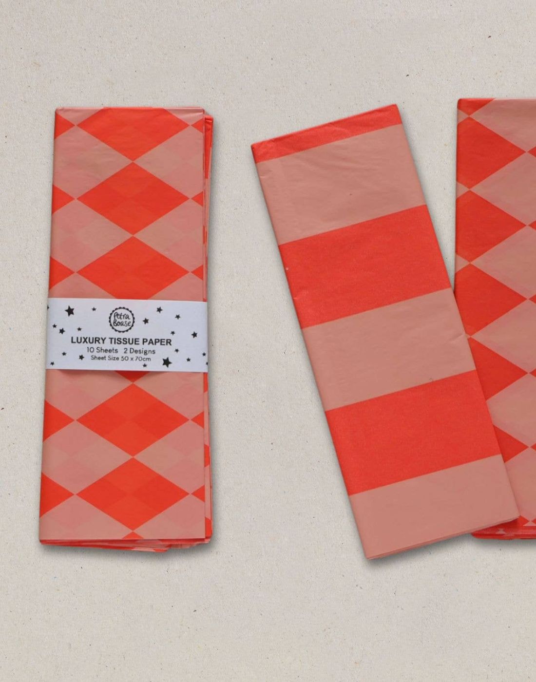 Luxury Tissue Paper | Diamond Stripe Fluoro Orange & Peach