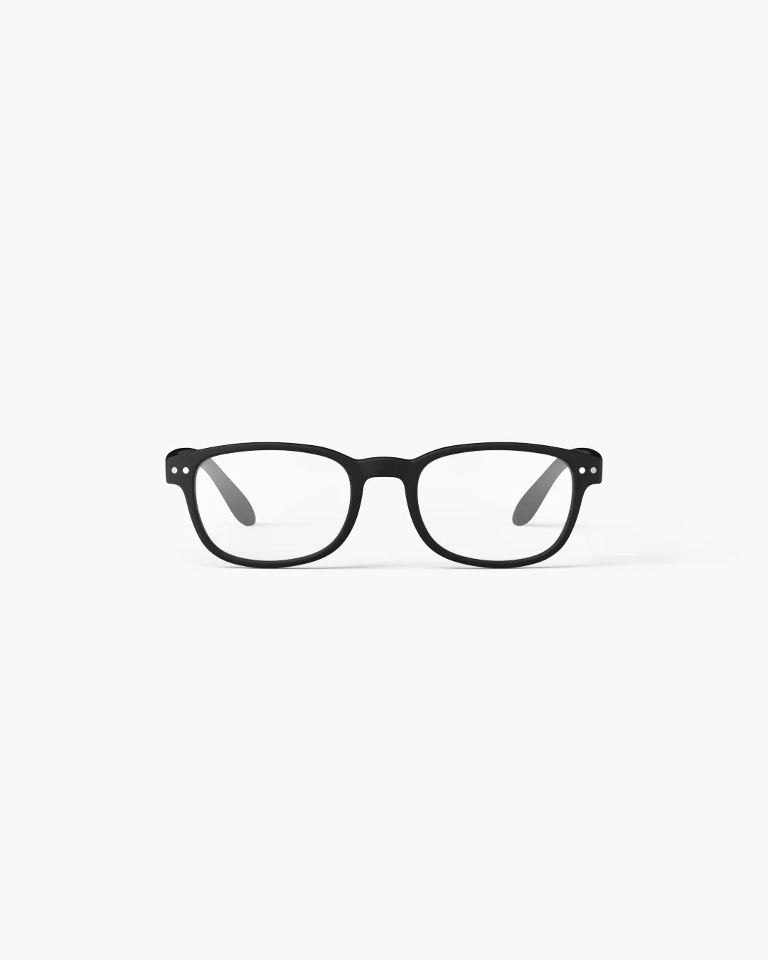 Black full-rim eyeglasses with a rounded rectangular frame, shown from the front on a clean white background.
