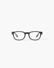Black full-rim eyeglasses with a rounded rectangular frame, shown from the front on a clean white background.
