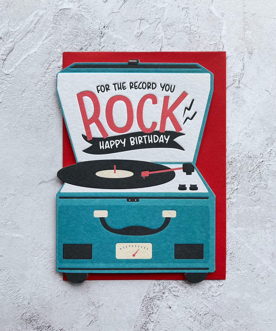 Heyyy Cards Record Player birthday card, die cut with debossing detail