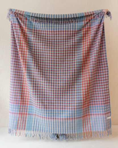 Recycled Wool Blanket in Blue Block Micro Gingham