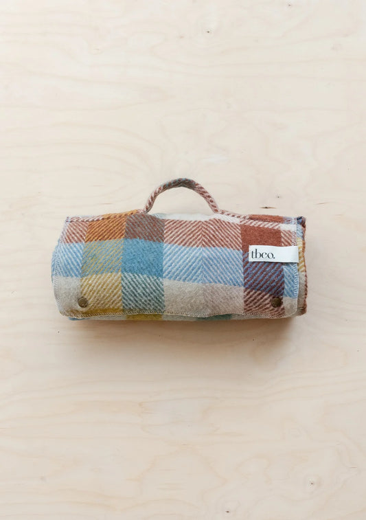 Recycled Wool Small Picnic Blanket in Rainbow Herringbone Check