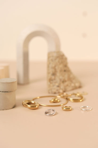'Della' Brass and Silver Drop Hoop Earrings