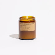 Saltwater Jasmine candle, by PF Candle Co, in an amber glass jar with a brass lid, against. a white background