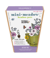 The Every Space Garden Mini-Meadow with 3 biodegradable, compostable bamboo pots and saucers, peat-free coir discs, and 12 wildflower seed balls containing approximately 30 wildlife-friendly wildflower seeds, by Seedball