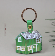 Log Cabin Leather Keyring