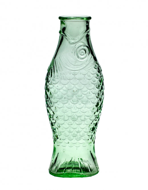 The Every Space quirky Fish & Fish Green Glass Bottle, vase or carafe, by Serax in collaboration with designer Paola Navone