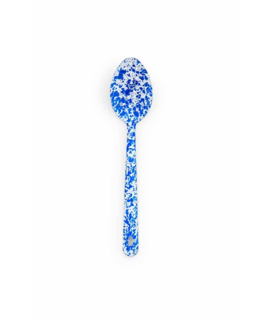 Crow Canyon Home splatter enamelware slotted spoon, blue