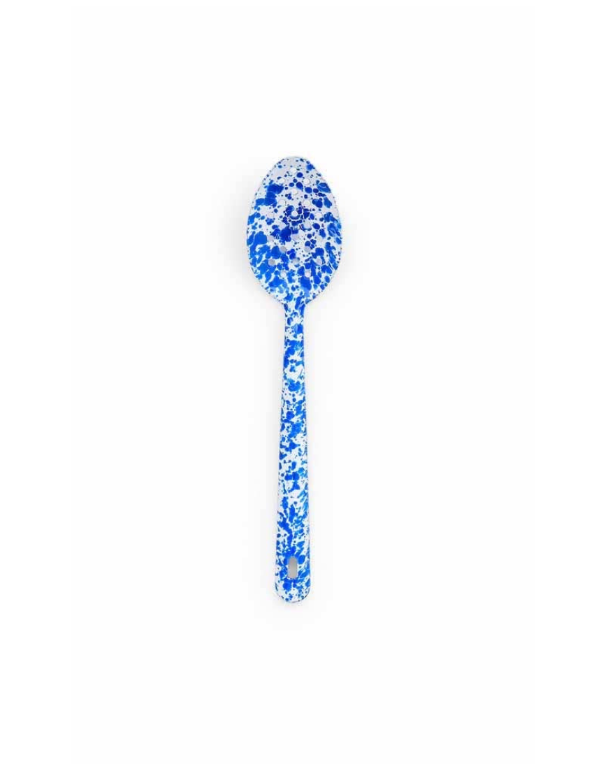 Crow Canyon Home splatter enamelware slotted spoon, blue