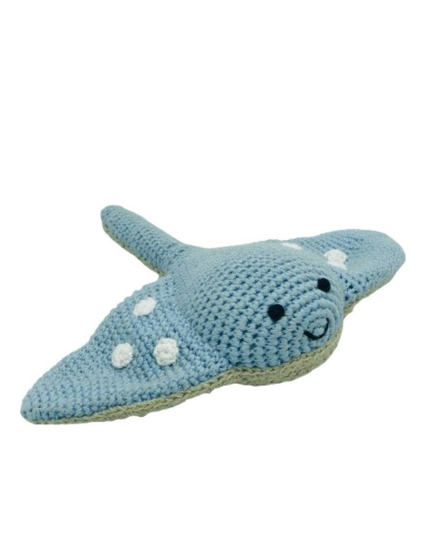 Best Years crochet aqua stingray baby rattle in organic cotton