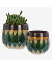 Stoneware Flower Pot in green | 2 Sizes Available
