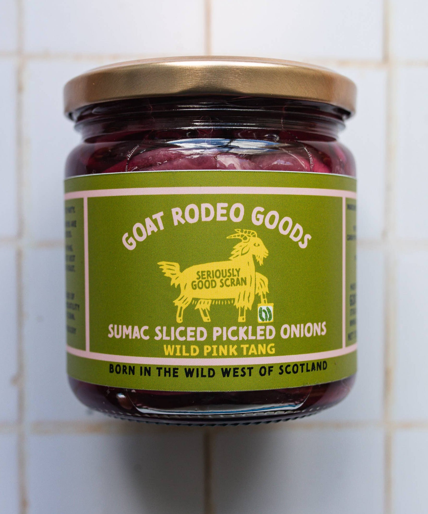 Goat Rodeo Goods sumac sliced pickled onions, jar of red onions
