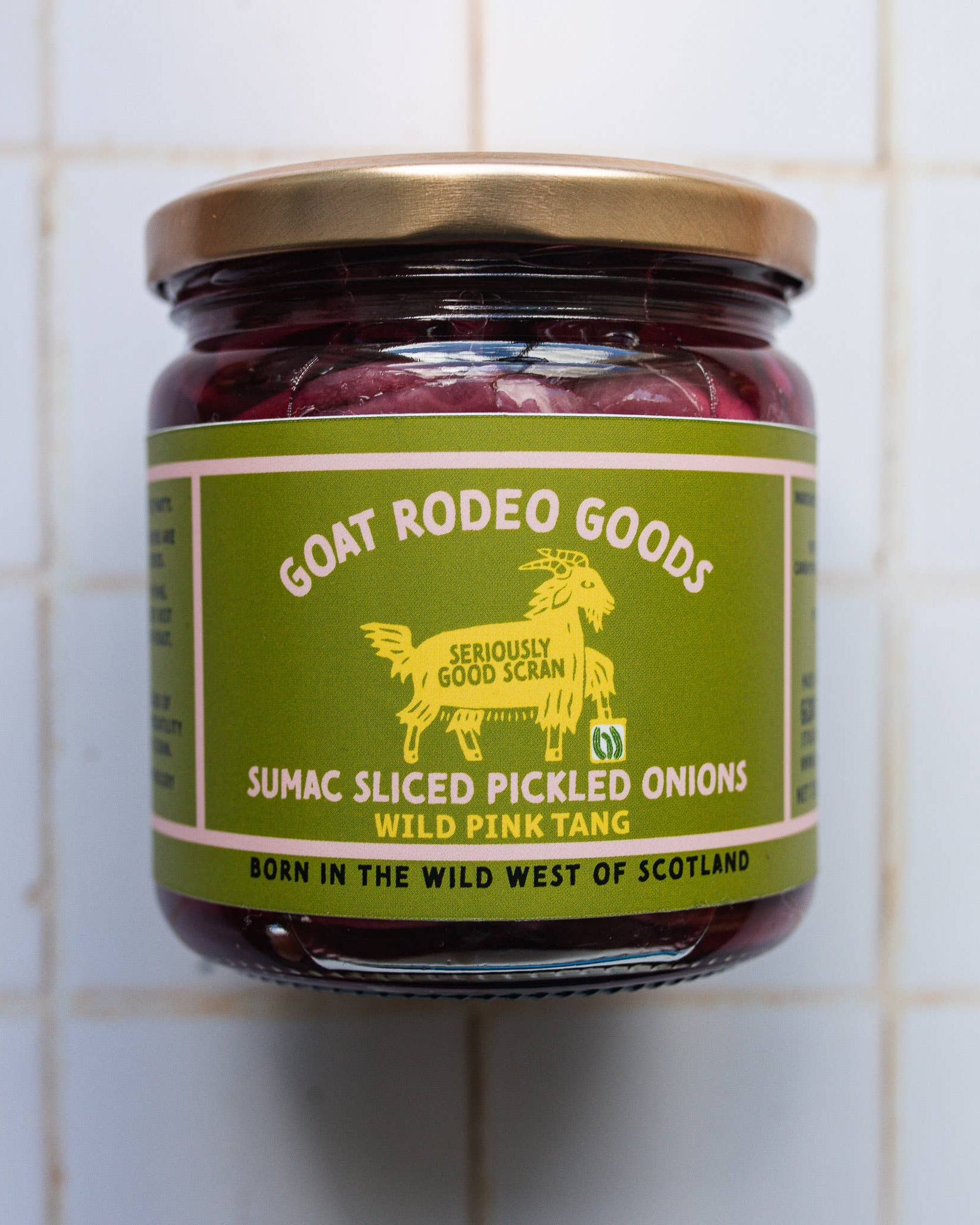 Goat Rodeo Goods sumac sliced pickled onions, jar of red onions