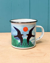 Siobhan Watt hand printed swifts enamel camping mug

