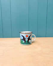 Siobhan Watt hand printed swifts enamel camping mug
