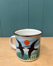 Siobhan Watt hand printed swifts enamel camping mug
