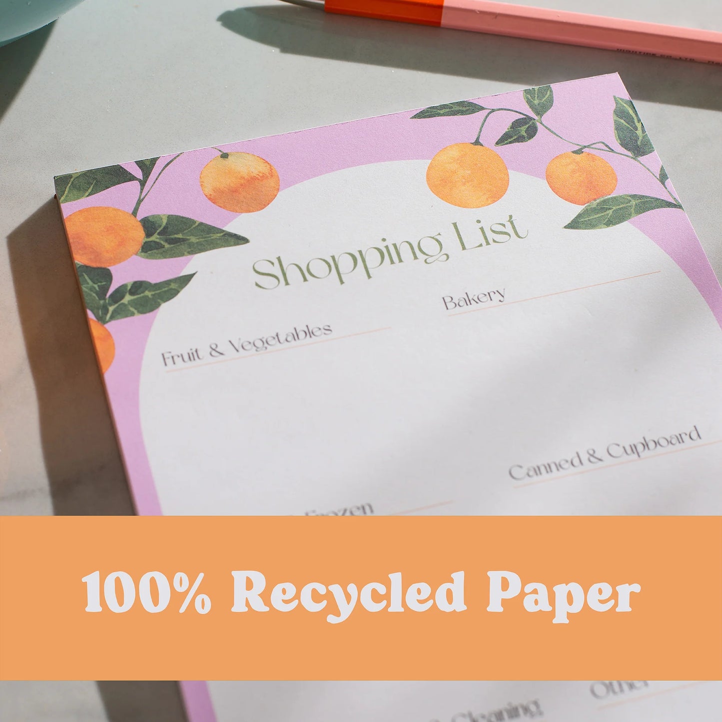 Orangerie A5 Shopping List Pad | Recycled Paper