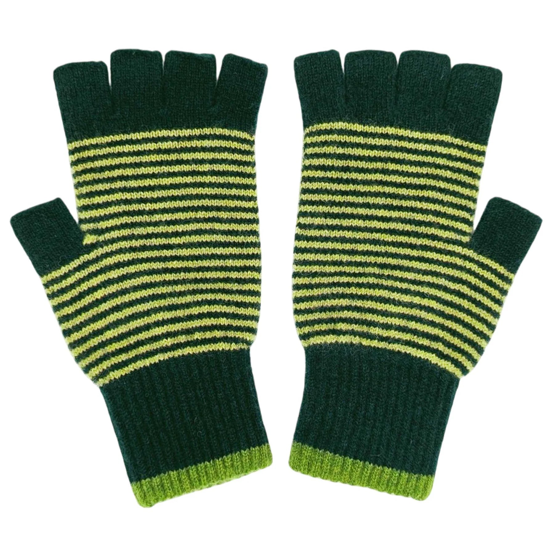 Unisex Fingerless Gloves | Lambswool Fine Stripe, Dark Green or Navy