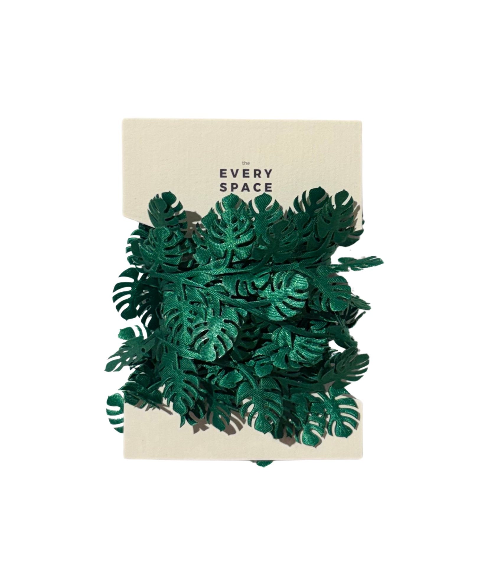 A package of green monstera leaf ribbon by The Every Space, shown on a clean white background.