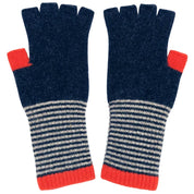 Unisex Fingerless Gloves | Lambswool Fine Stripe, Dark Green or Navy