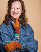 Fingerless Gloves | Women's Lambswool, Rust and Spearmint, Long Cuff