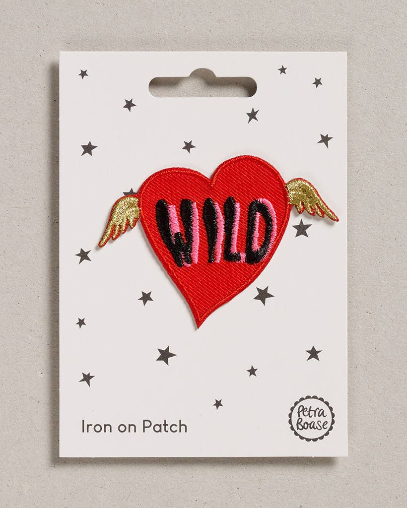 Petra Boase wild heart iron-on embroidered patch on neutral background