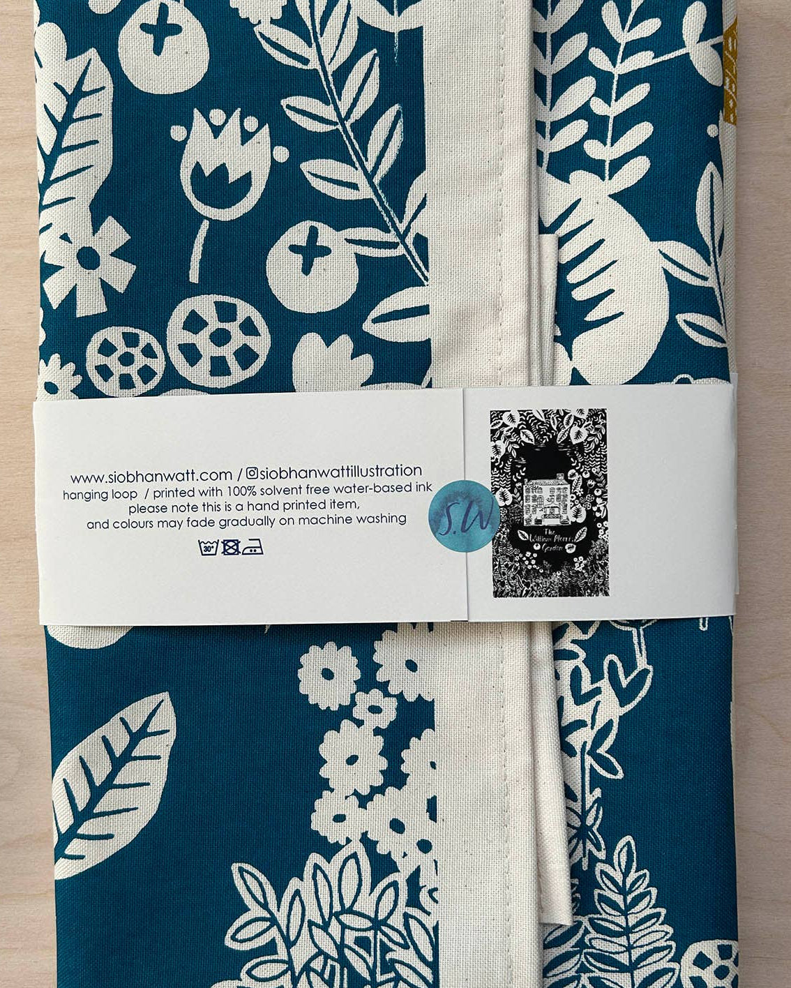 Siobhan Watt William Morris Garden teal towel, hand screen printed cotton